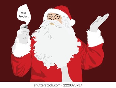 Christmas concept. Santa clause taking product in hand