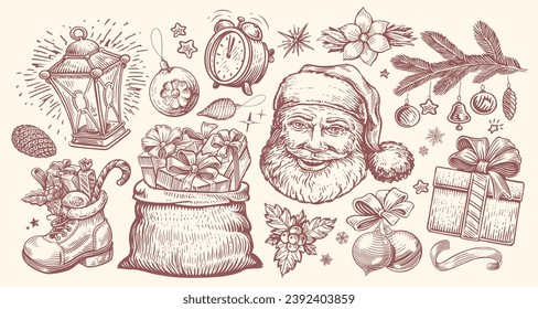 Christmas concept, sketch style. Hand drawn vintage vector illustration