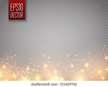 Christmas concept. Vector gold glitter particles background effect. Glow magic stars isolated on transparent background.