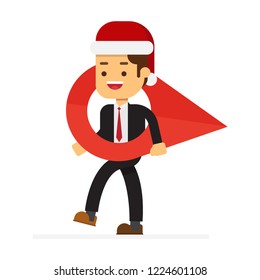 Christmas concept,Business man carry a large map pointer