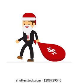 Christmas concept,Businessman dressed in Santa Claus suit comes with a bag of money dollars