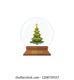 Christmas concept,cartoon christmas snowglobe and fir tree
