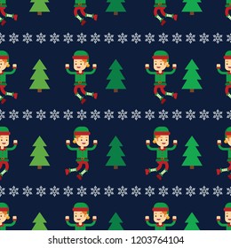 Christmas concept,Christmas elf with candy cane and xmas stars seamless pattern on dark blue background