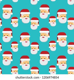 Christmas concept,Cute seamless pattern with hipster Santa heads on blue background for Christmas and New Year