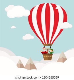 Christmas concept,Funny new year's company in hot air ballon