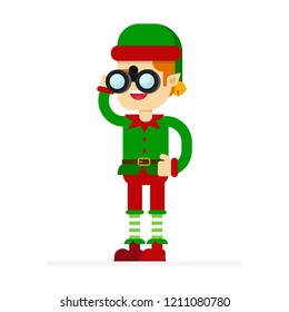 Christmas concept,happy merry christmas elf character,looking through binoculars