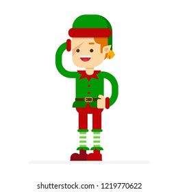 Christmas concept,happy merry christmas elf character,standing looking ahead into the distance with hand over his eyes