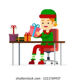 Christmas concept,happy merry christmas elf character,working