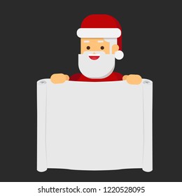 Christmas concept,Santa Claus Christmas cartoon character pointing at a scroll banner sign