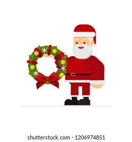 Christmas concept,Santa Claus holding Christmas wreath