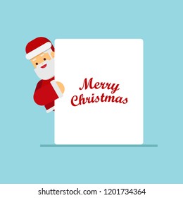 Christmas concept,Santa Claus standing behind a sign and showing on white placard