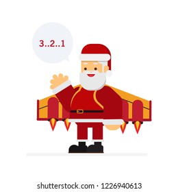 Christmas concept,Santa in jetpack and countdown to fly up the sky