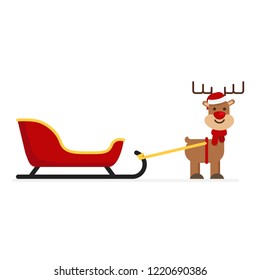 Christmas concept,Sledge of Santa Claus with deer. Red sled with deer
