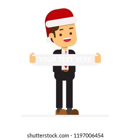 Christmas concept,Smiling businessman standing with a pure advertising posters