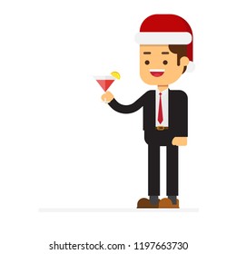 Christmas concept,Smiling businessman in suite with cocktail