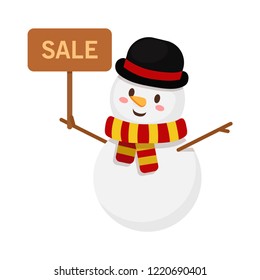 Christmas concept,Snowman holds up sale sign