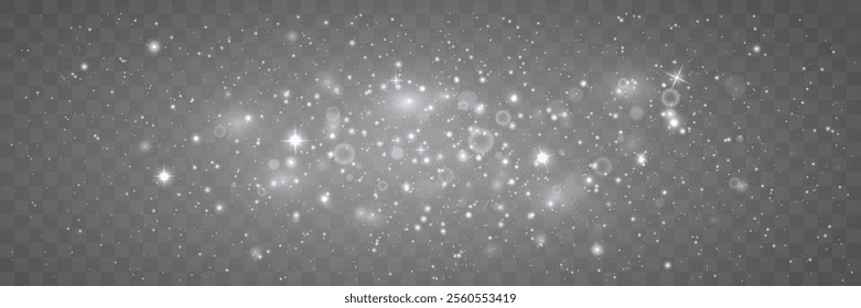 Christmas concept.White dust particles.Shining bokeh isolated on transparent background.Vector illustration.