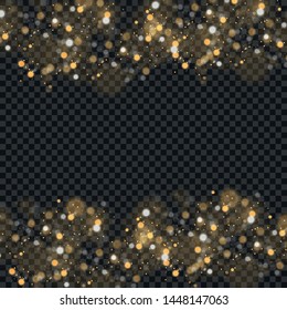  Christmas concept.Yellow White Gold Light abstract glowing bokeh lights effect isolated on transparent background. Festive purple and golden luminous background. Blurred light fram