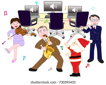 Christmas concert of computer and businessman.