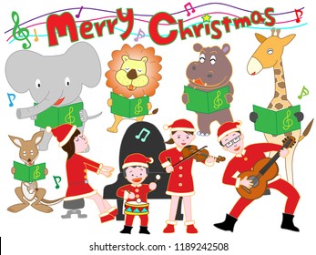 Christmas concert of family and animals.

