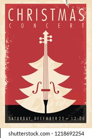 Christmas concert retro poster design for musical event. New year holiday theme.