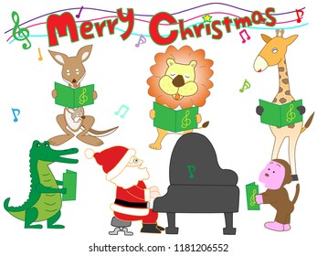 Christmas concert at the zoo. The animals enjoy Santa Claus and music.

