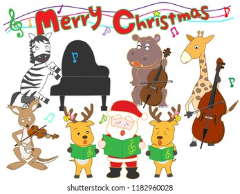 Christmas concert at the zoo. The animals enjoy Santa Claus and music.
