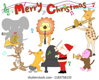Christmas concert at the zoo. The animals enjoy Santa Claus and music.
