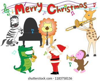 Christmas concert at the zoo. The animals enjoy Santa Claus and music.
