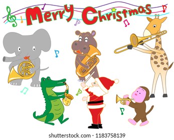 Christmas concert at the zoo. The animals enjoy Santa Claus and music.

