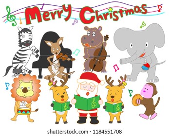 Christmas concert at the zoo. The animals enjoy Santa Claus and music.
