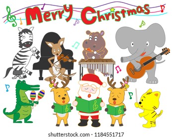 Christmas concert at the zoo. The animals enjoy Santa Claus and music.
