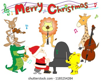 Christmas concert at the zoo. The animals enjoy Santa Claus and music.
