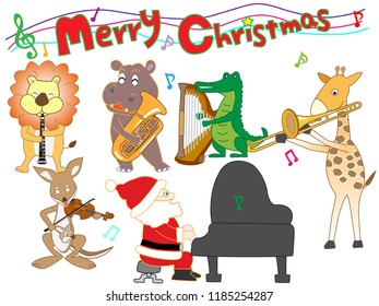 Christmas concert at the zoo. The animals enjoy Santa Claus and music.
