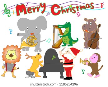Christmas concert at the zoo. The animals enjoy Santa Claus and music.
