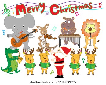 Christmas concert at the zoo. The animals enjoy Santa Claus and music.
