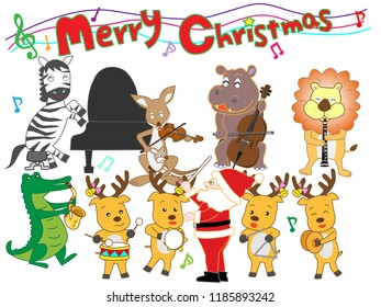 Christmas concert at the zoo. The animals enjoy Santa Claus and music.
