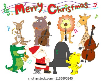 Christmas concert at the zoo. The animals enjoy Santa Claus and music.
