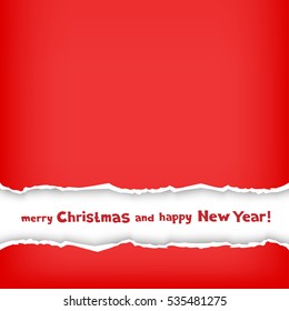 Christmas congratulation torn red paper and frame with the message of holiday greetings on white background