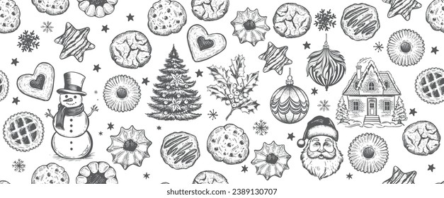 Christmas Cookie and ball set, Hand drawn illustration