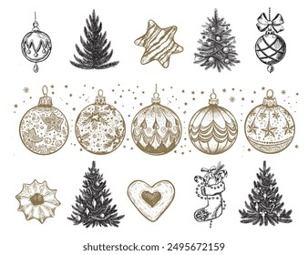 Christmas Cookie and ball set, Hand drawn illustration