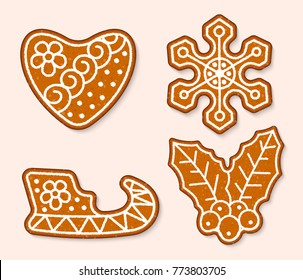 Christmas cookie cake vector sweet desserts cooked food traditional cakes for Xmas dinner and teatime illustration
