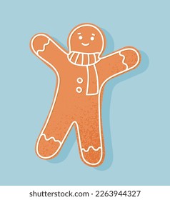 Christmas cookie concept. Gingerbread man, cupcake with white icing. Poster or banner for website. Sweet product and confectionery, bakery. Cartoon flat vector illustration