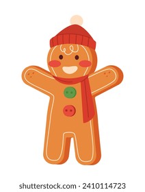 Christmas cookie concept. Homemade pastry and bakery. Gingerbread man. Dessert for winter holidays. Graphic element for website. Cartoon flat vector illustration isolated on white background