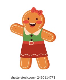 Christmas cookie concept. Homemade pastry and bakery. Gingerbread man. Dessert and delicacy for winter holidays. Poster or banner. Cartoon flat vector illustration isolated on white background