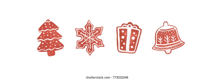 Christmas cookie decorations, watercolor style vector illustration.