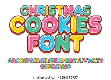 Christmas Cookie font, alphabet. Letters and numbers. flat style
