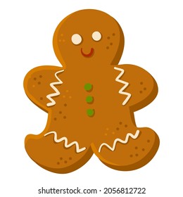 Christmas cookie gingerbread man, Happy New Year cake, cute illustration isolated on white background. Vector art