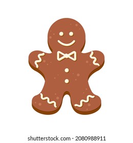 Christmas cookie. Gingerbread man. Vector illustration in flat cartoon style isolated on white background.