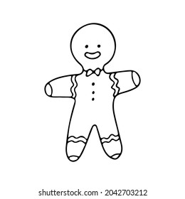 Christmas cookie man icon isolated on white background. Vector sketch illustration in doodle style
